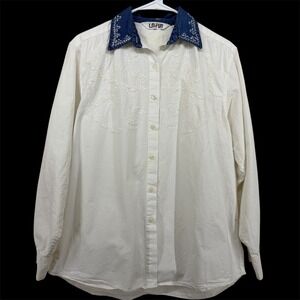 LA Fun Vintage Size L White Embroidered Button Down Shirt Womens Western Denim